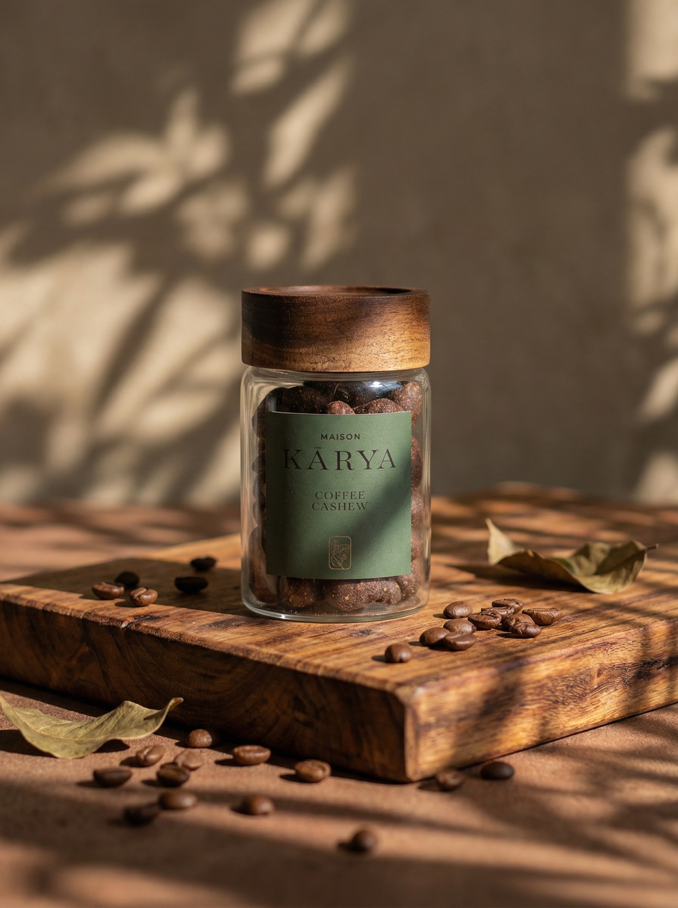 AI-assisted styled social image of the coffee cashew jar