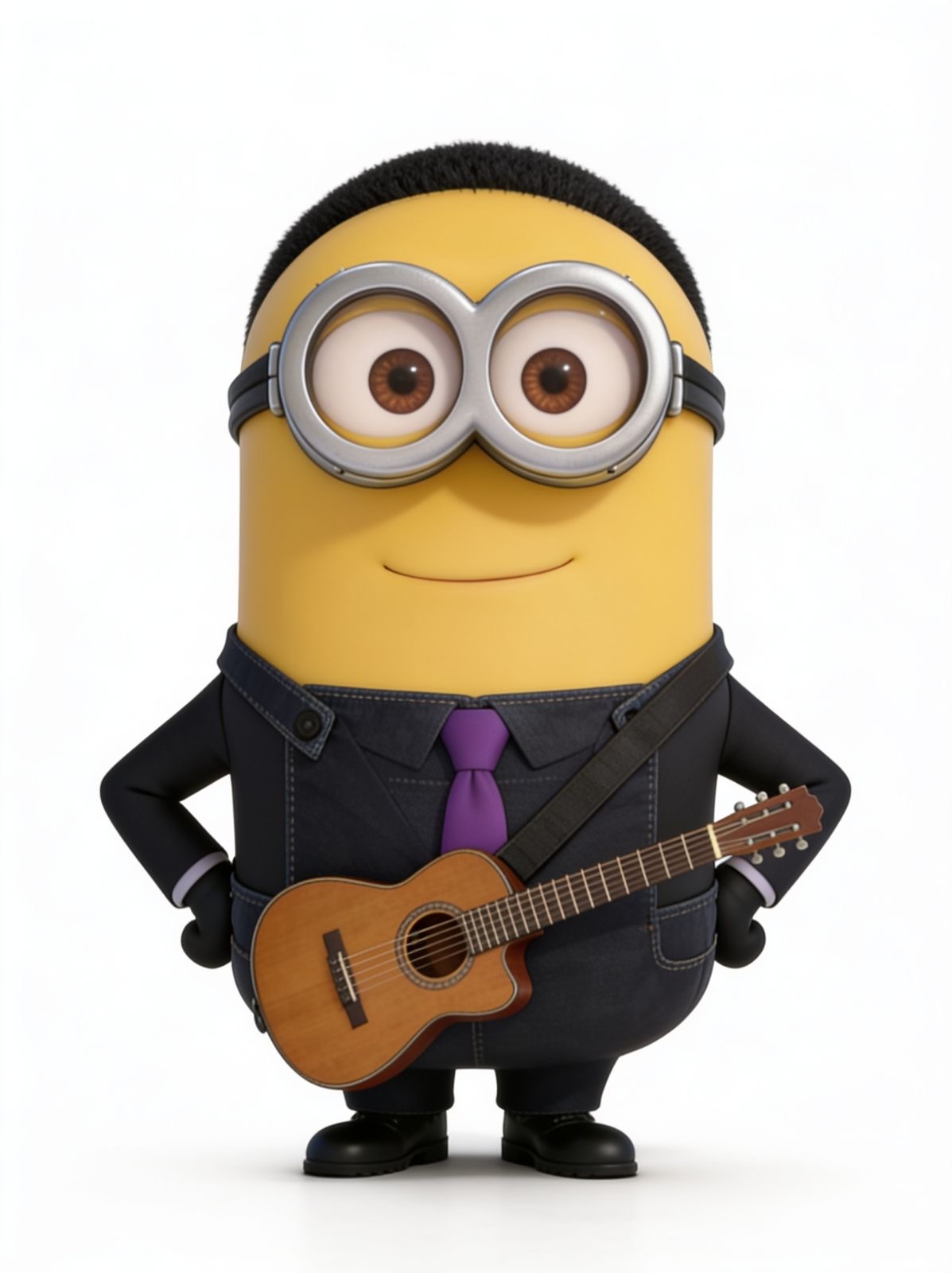 Minions-inspired character design for Garth holding a guitar